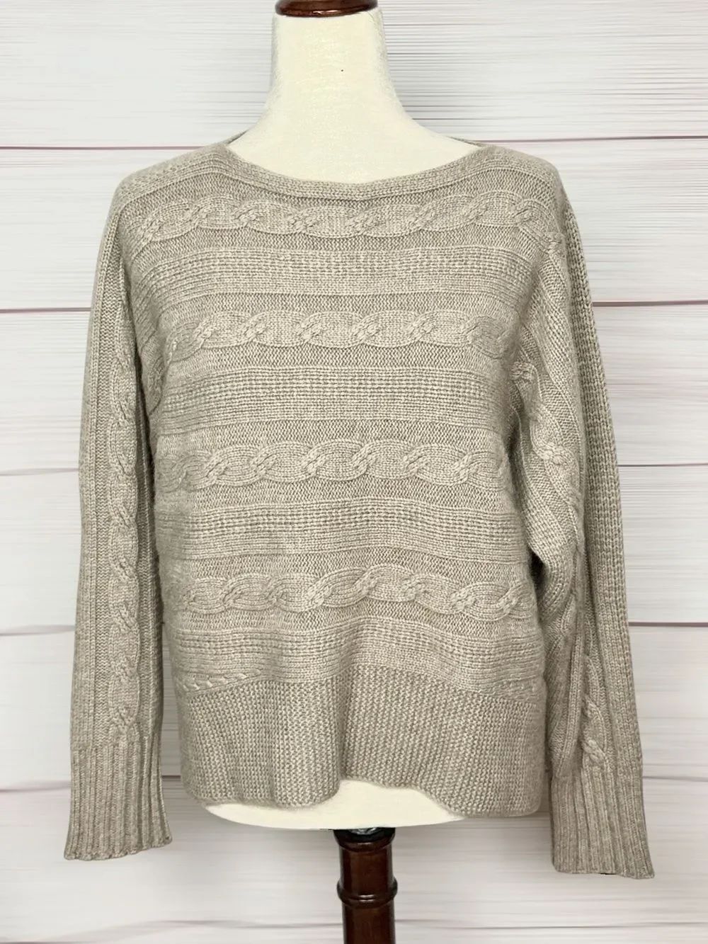 Tabaroni Cashmere Loro Piana Chunky Sweater Oatmeal Boat Neck Batwing Italy US12